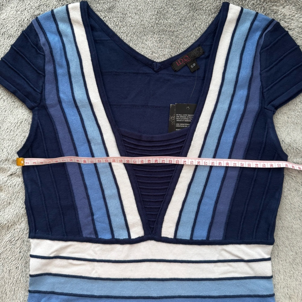 NWT I.D.O. La Vie Y2K Ribbed Bandage Sweater Navy/Blue/White Striped - S - Picture 8 of 11